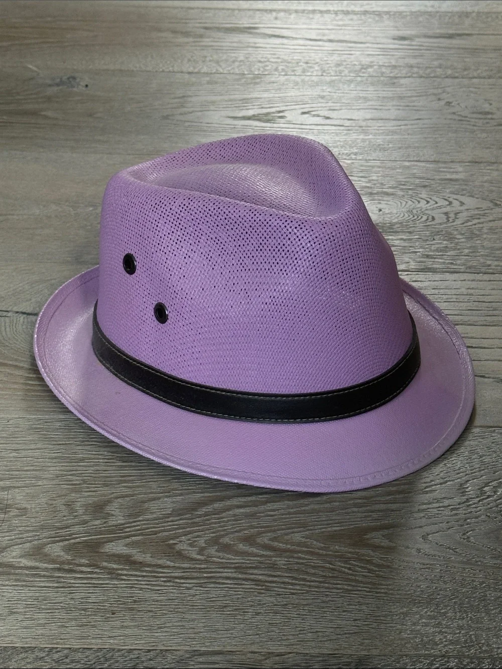 Greenlife Hats Lavender Fedora Hat Black Faux Leather Band Flower Embellishment
